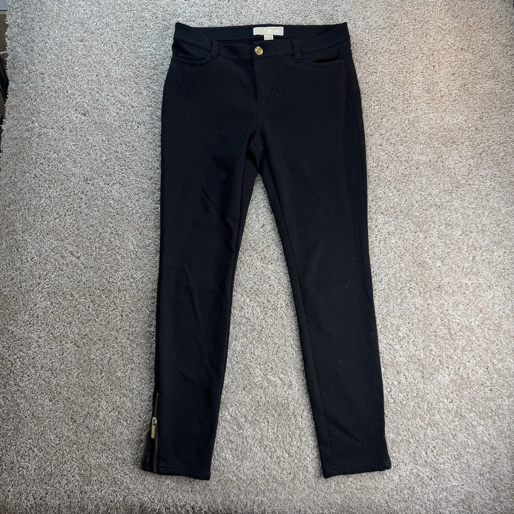 Michael Kors Dress Pants Womens 4 Black Ponte Skinny Ankle Zip Stretch Office